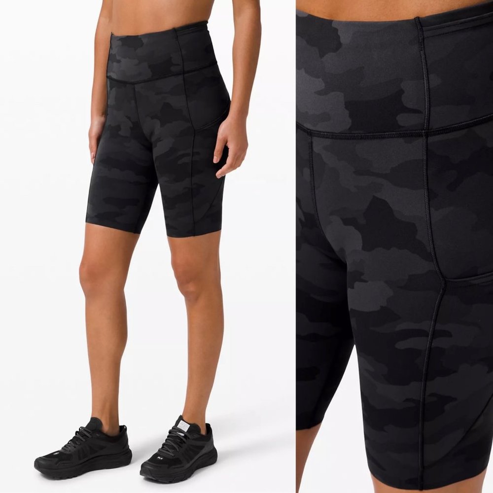 New Lululemon FAST AND FREE HIGH-RISE SHORT 10" Camo Deep Coal Multi Size 2